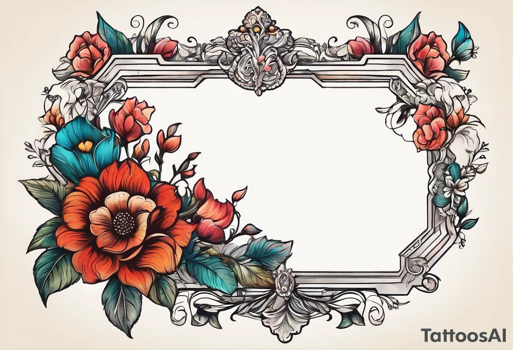 Vintage frame with flowers and space tattoo idea