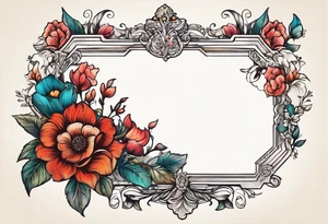 Vintage frame with flowers and space tattoo idea