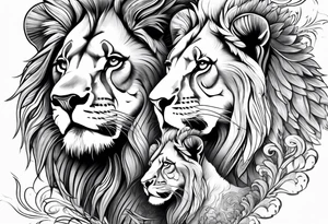 Powerful lion, 3 cubs tattoo idea