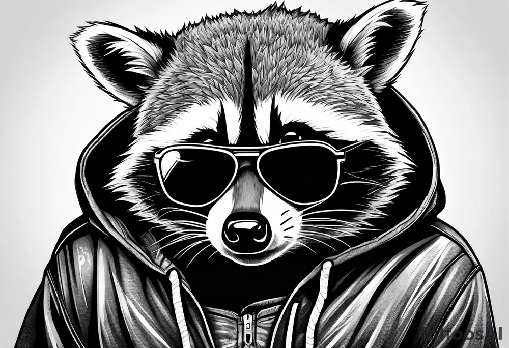 raccoon wearing a Superman hoodie tattoo idea