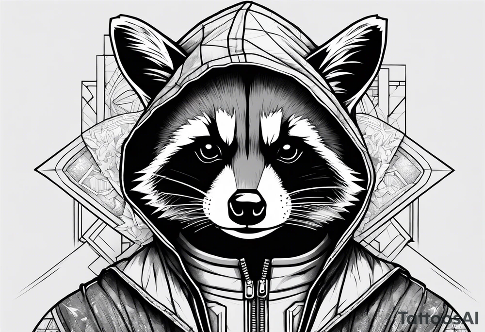 Raccoon wearing a Superman hoodie tattoo idea
