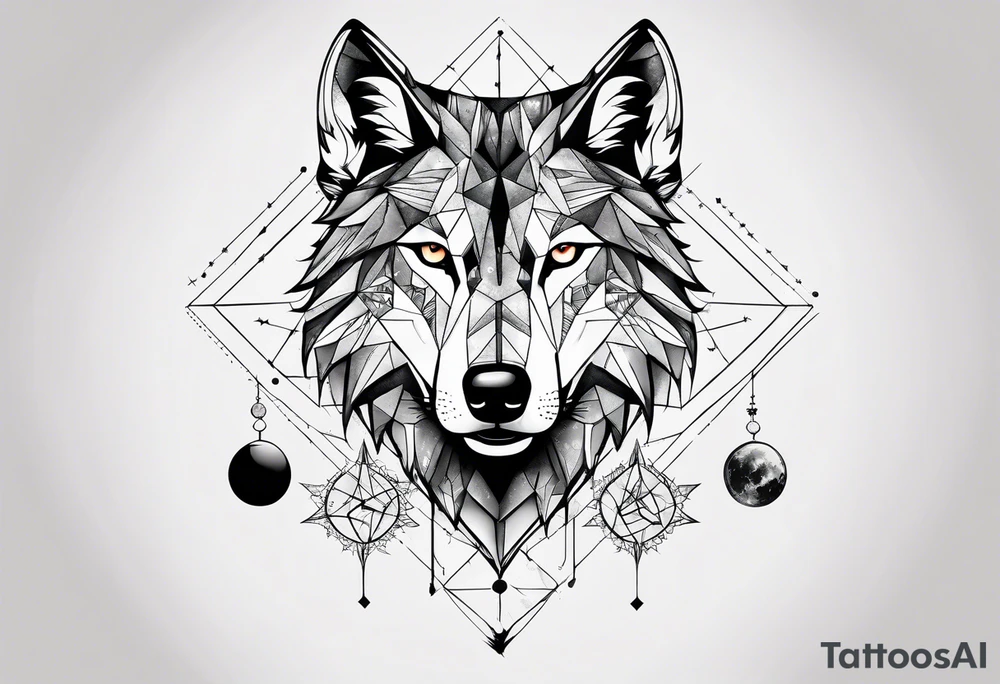 Constellation, two animal wolf, géométric tattoo idea