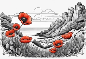 Poppy growing on cliff tattoo idea