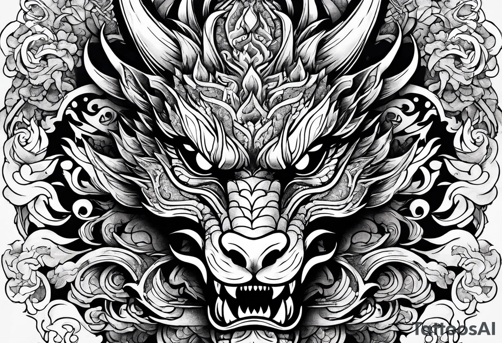 dragon mask fire tattoo idea