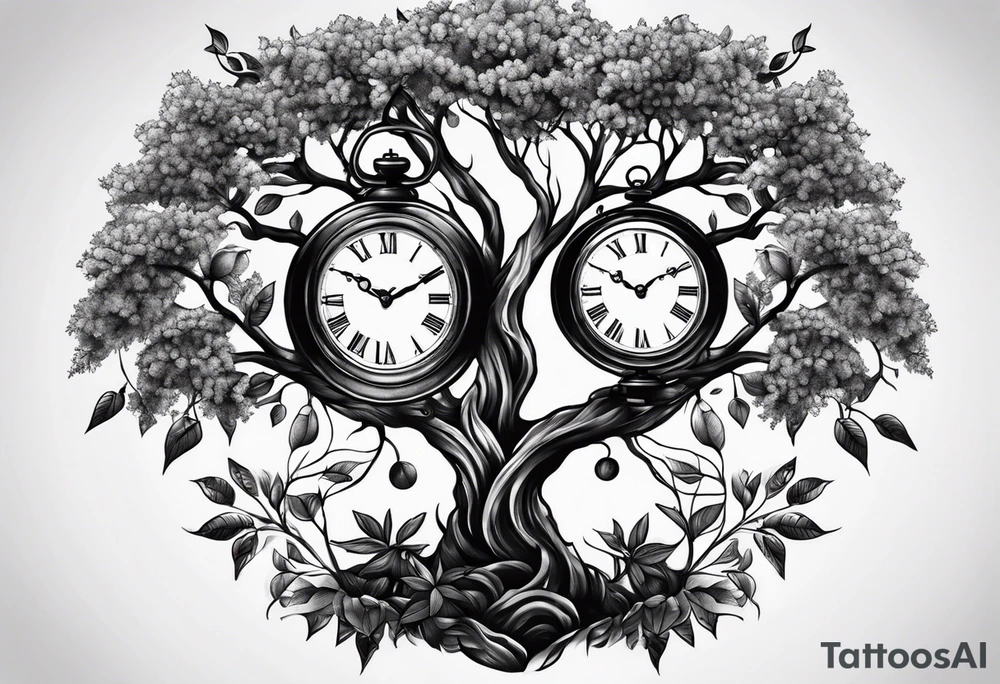 Rowan tree and 2 clocks tattoo idea