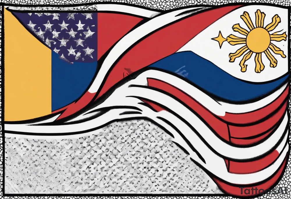 A single waving flag that is the Philippine flag to the left and the Spanish flag to the right tattoo idea