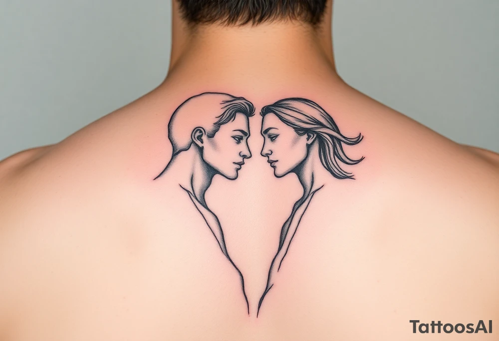 Two broken people merging into one representing wholeness and love tattoo idea
