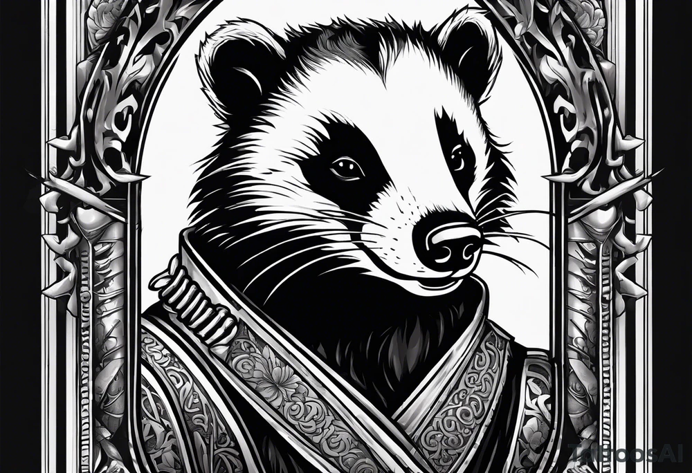 Draw me psychopath badger with aggressive full body, killer face with a smile, very long nails and he attacks like a Bloody Gladiator to us and also, he has very deadly looking. He fights with his nails. Everybody scares after their first sight. Give me horror type Badger Tattoo. tattoo idea