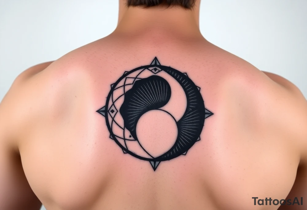 LARGE GEOMETRIC YIN YANG WITH NEGATIVE SPACE tattoo idea