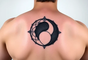 LARGE GEOMETRIC YIN YANG WITH NEGATIVE SPACE tattoo idea