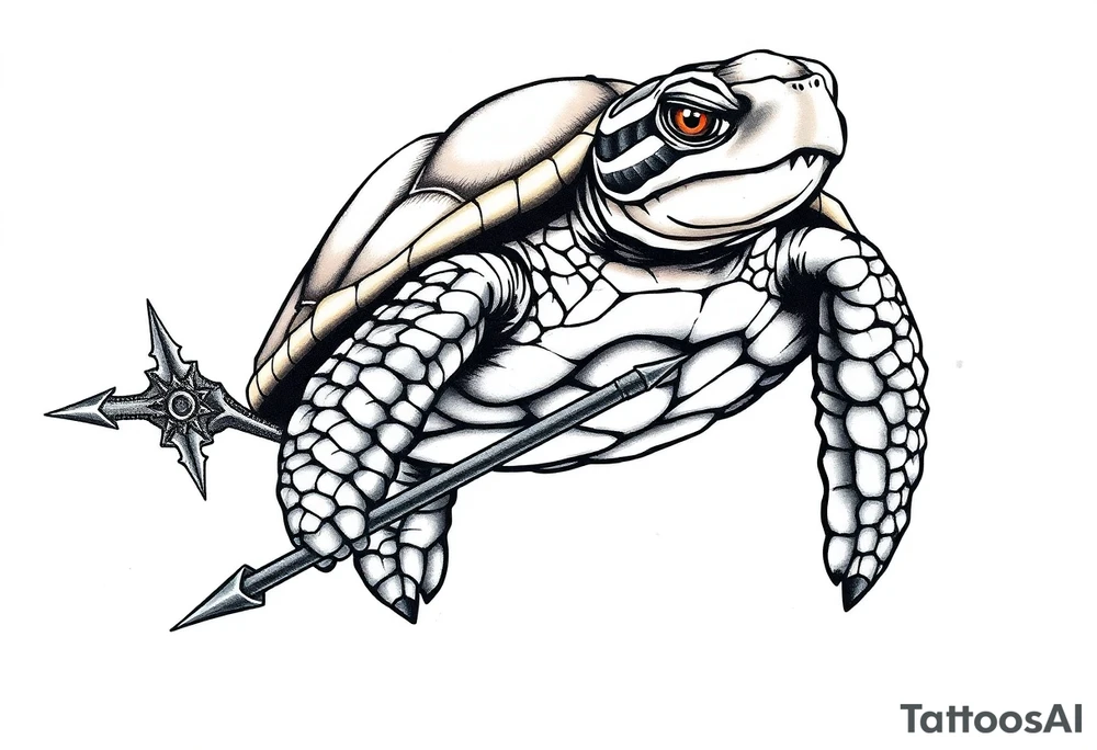 Turtle holding a trident tattoo idea