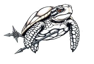 Turtle holding a trident tattoo idea