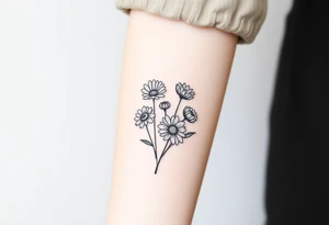 Small flower bouquet 1 daisy, 2 cosmo, 1 poppy, 1 chrysanthemum, tattoo idea