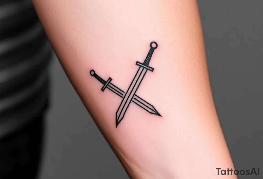 Powerful swords that are straight and only 2 of them crossing or laying flat tattoo idea