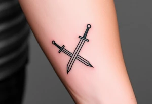 Powerful swords that are straight and only 2 of them crossing or laying flat tattoo idea