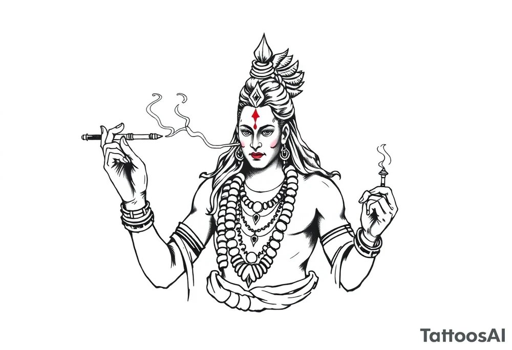Shiva smoking a joint with one hand and spraying with another hand tattoo idea