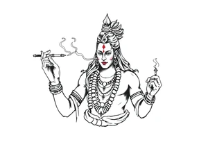 Shiva smoking a joint with one hand and spraying with another hand tattoo idea
