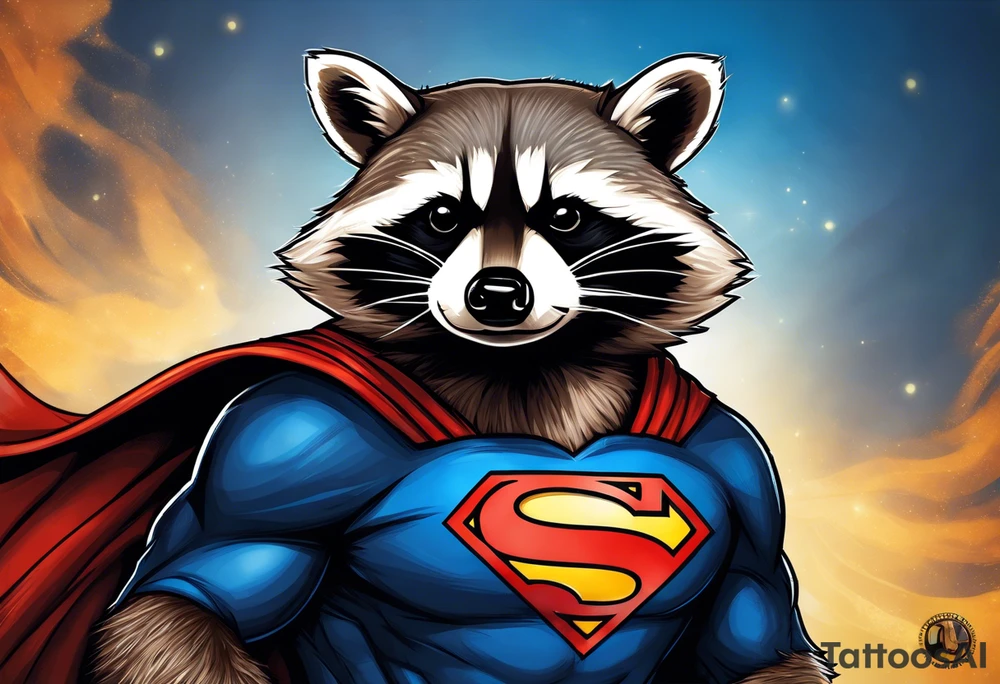 raccoon wearing a Superman t-shirt tattoo idea