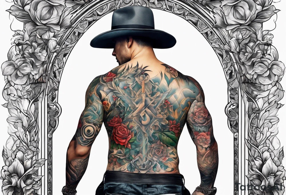 standing man with cross missing his chest tattoo idea