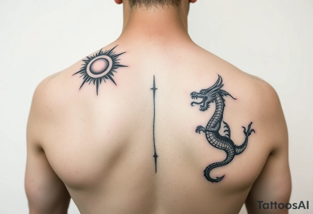 Tattoo on the arm representing rebirth, new energy and paths of possibilities. On the shoulder above there is a sun tattoo, and on the inside wrist a dragon tattoo, keep that in mind tattoo idea