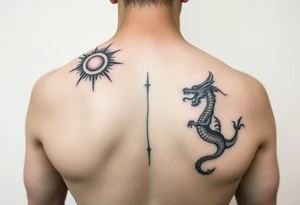Tattoo on the arm representing rebirth, new energy and paths of possibilities. On the shoulder above there is a sun tattoo, and on the inside wrist a dragon tattoo, keep that in mind tattoo idea