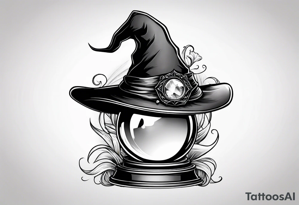 Witch hat sitting on top of a crystal ball tattoo idea