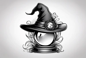 Witch hat sitting on top of a crystal ball tattoo idea