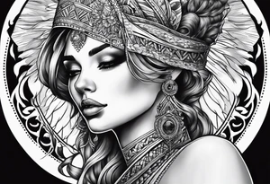 woman looking into the sun tattoo idea