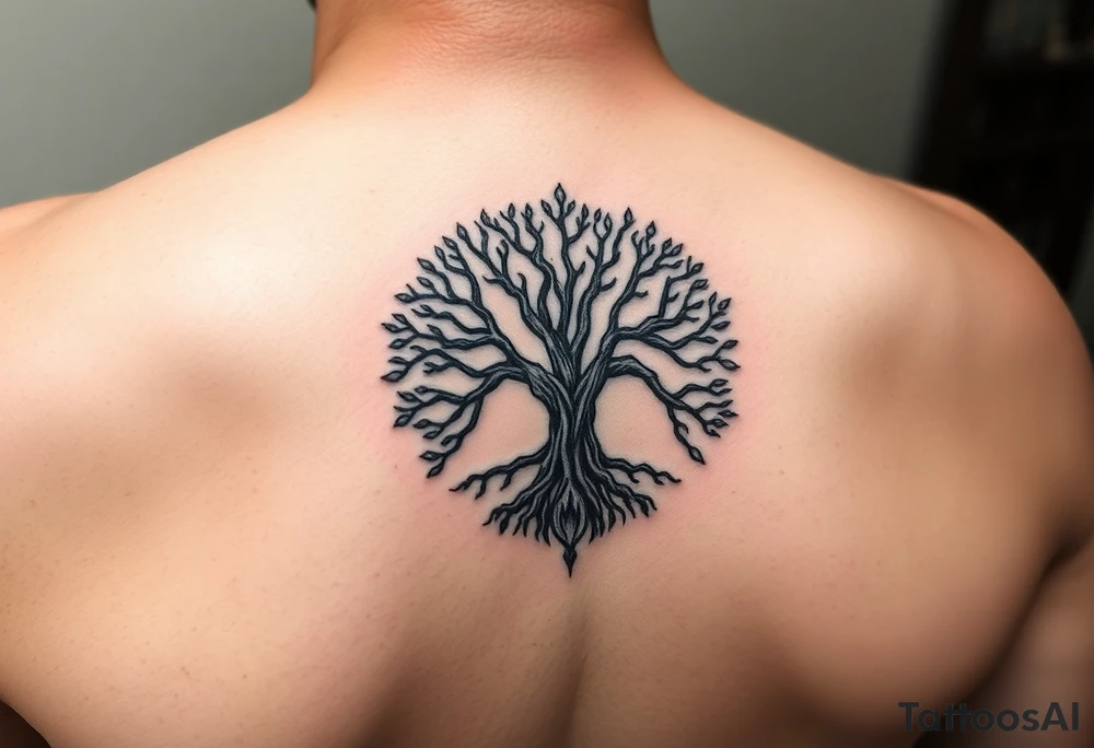 yggadrisl tree of life with circle. Jai , Phoebe, Imogen, Matilda in the circle tattoo idea