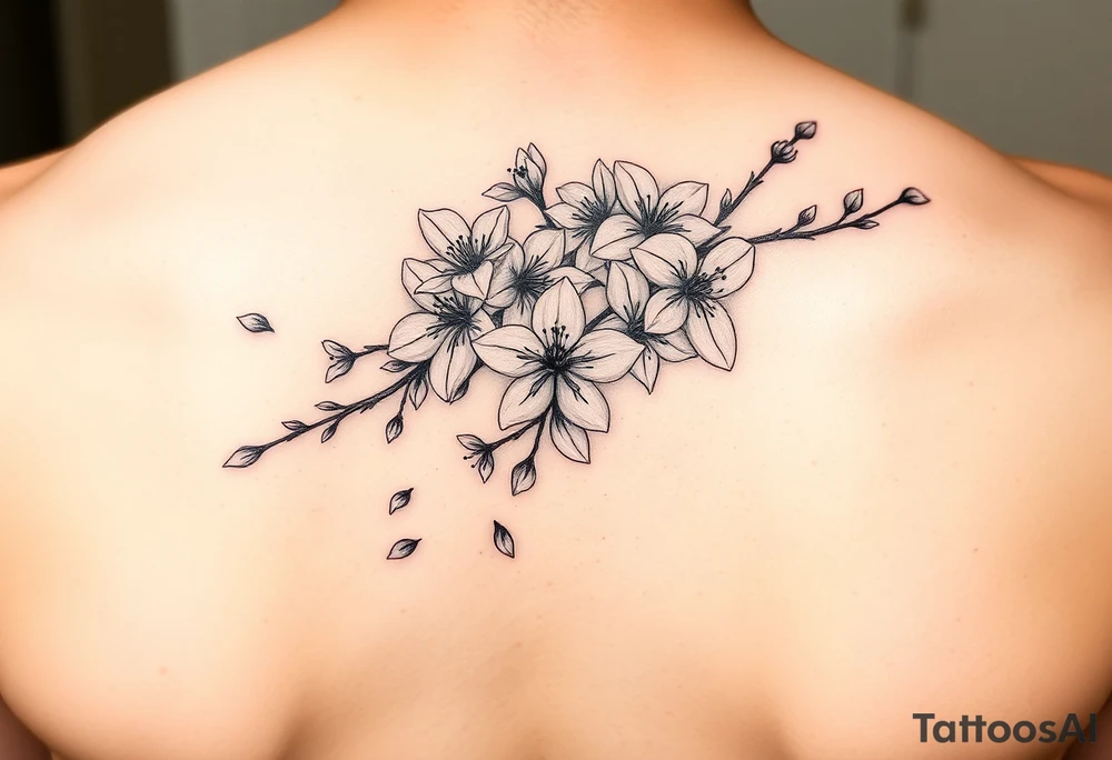 delicate cherry blossoms swirling in spring breeze with petals tattoo idea