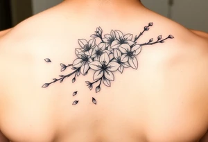 delicate cherry blossoms swirling in spring breeze with petals tattoo idea