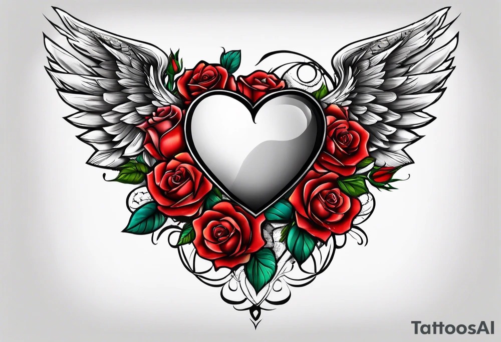 winged heart and roses tattoo idea