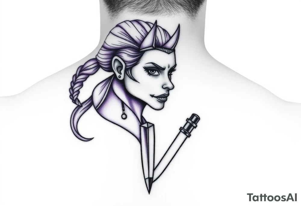 carabela con corona y con un cuchillo atrvesado, purple tattoo idea