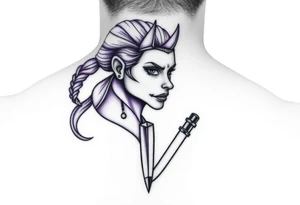 carabela con corona y con un cuchillo atrvesado, purple tattoo idea