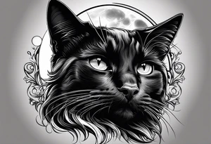 Photo realistic black cat head only facing forward add moon tattoo idea