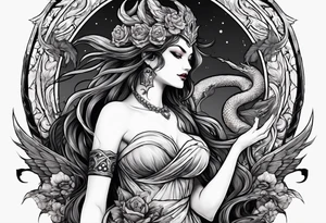 a profile of the demon goddess lilith holding a serpent tattoo idea