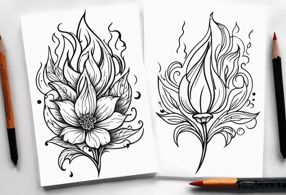 Flowers that burn and have flames on them tattoo idea
