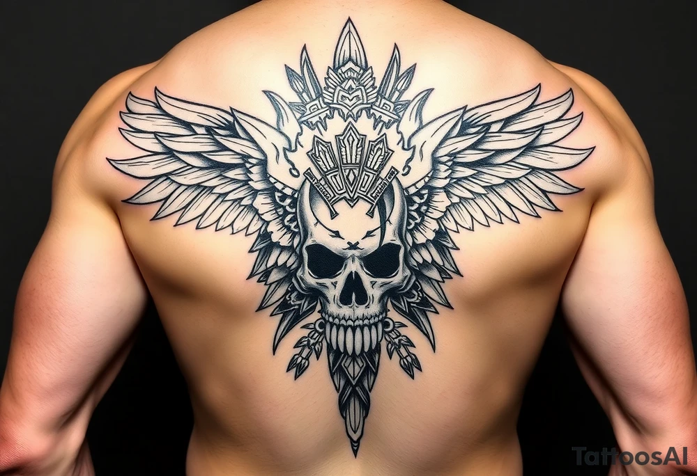 Create a mexican Aztec tattoo with life and death as the theme for the inner bicep tattoo idea