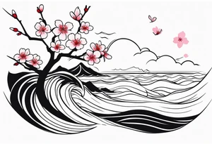 cherry blossom with waves tattoo idea