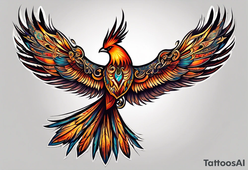 russian firebird in-flight with very long fancy tail "Isaiah 43: 18-19" tattoo idea