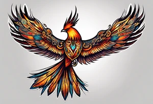 russian firebird in-flight with very long fancy tail "Isaiah 43: 18-19" tattoo idea