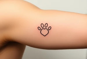 A simple black-line paw print forming a heart, with clean, thin strokes for a timeless and elegant minimalist design tattoo idea