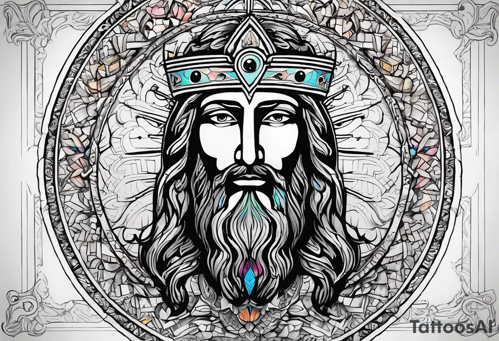 haloed head of a flat stern Byzantine Christ with all-demanding eyes. tattoo idea