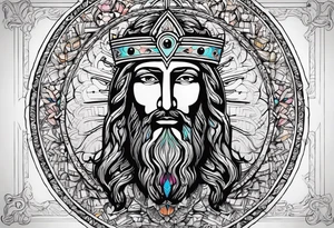 haloed head of a flat stern Byzantine Christ with all-demanding eyes. tattoo idea