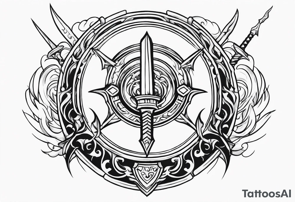 Valhalla sword shield fire tattoo idea