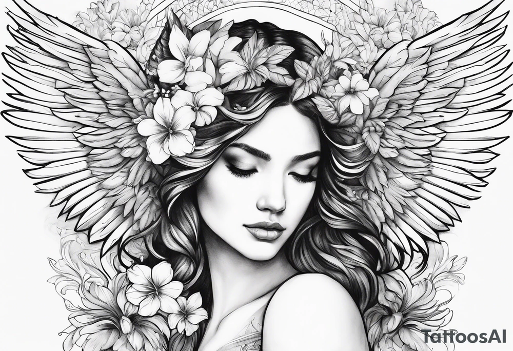 wing angel, flower, palm, sea tattoo idea