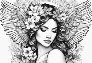 wing angel, flower, palm, sea tattoo idea