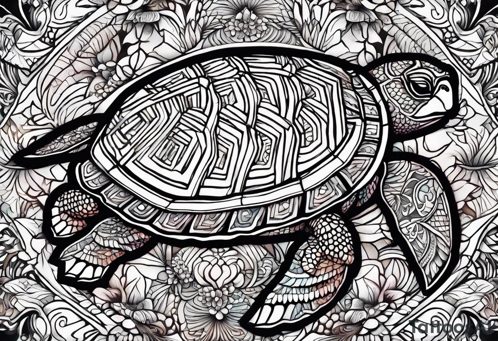 tropical psychedelic turtle's back, top down view, as seen from above tattoo idea