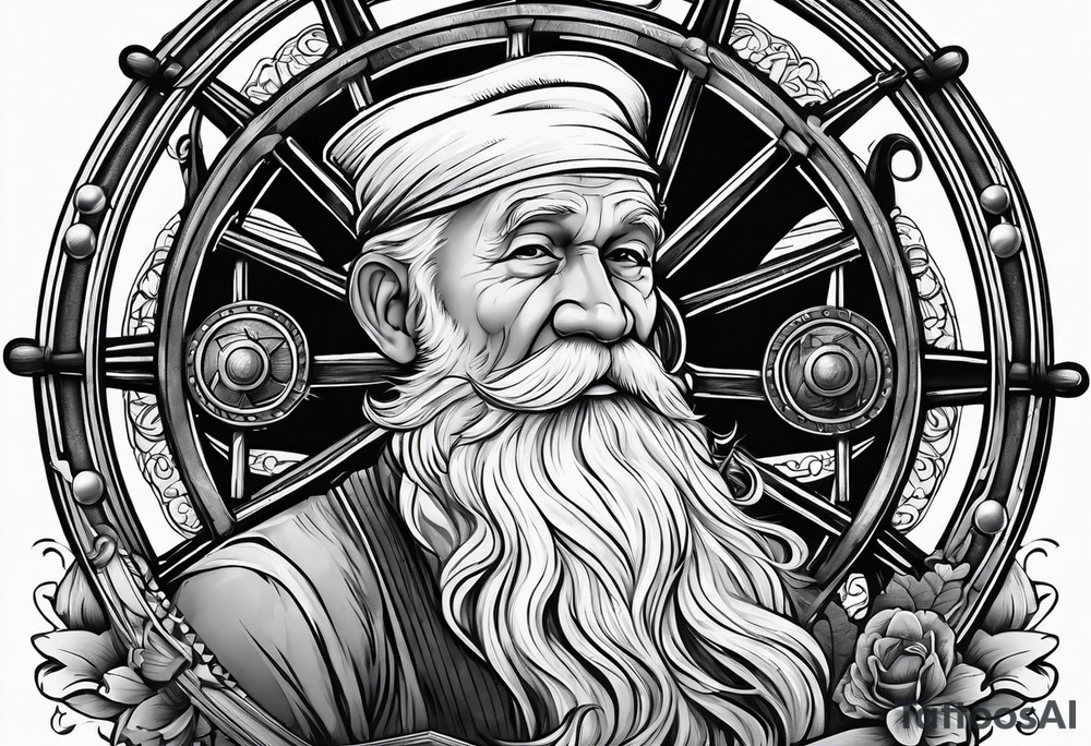 Old man turning ships wheel tattoo idea