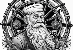 Old man turning ships wheel tattoo idea